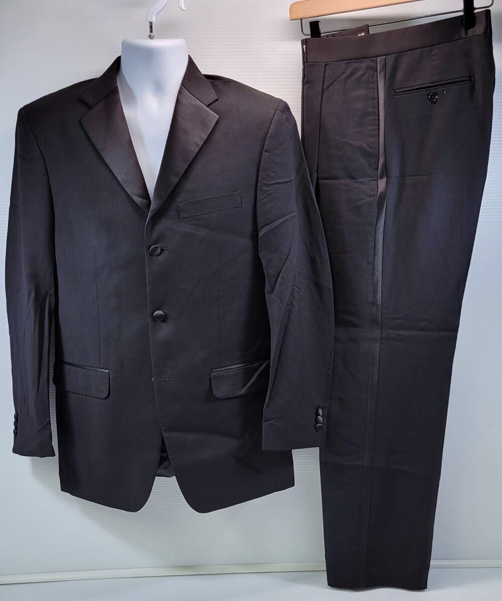 F1) Jones New York Men's Black Wool Suit 36R 29.5W Ventless Jacket